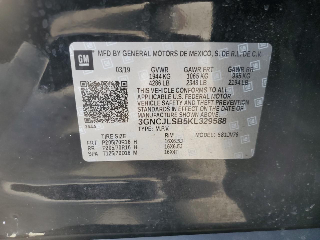 VIN 3GNCJLSB5KL329588 2019 CHEVROLET TRAX no.13