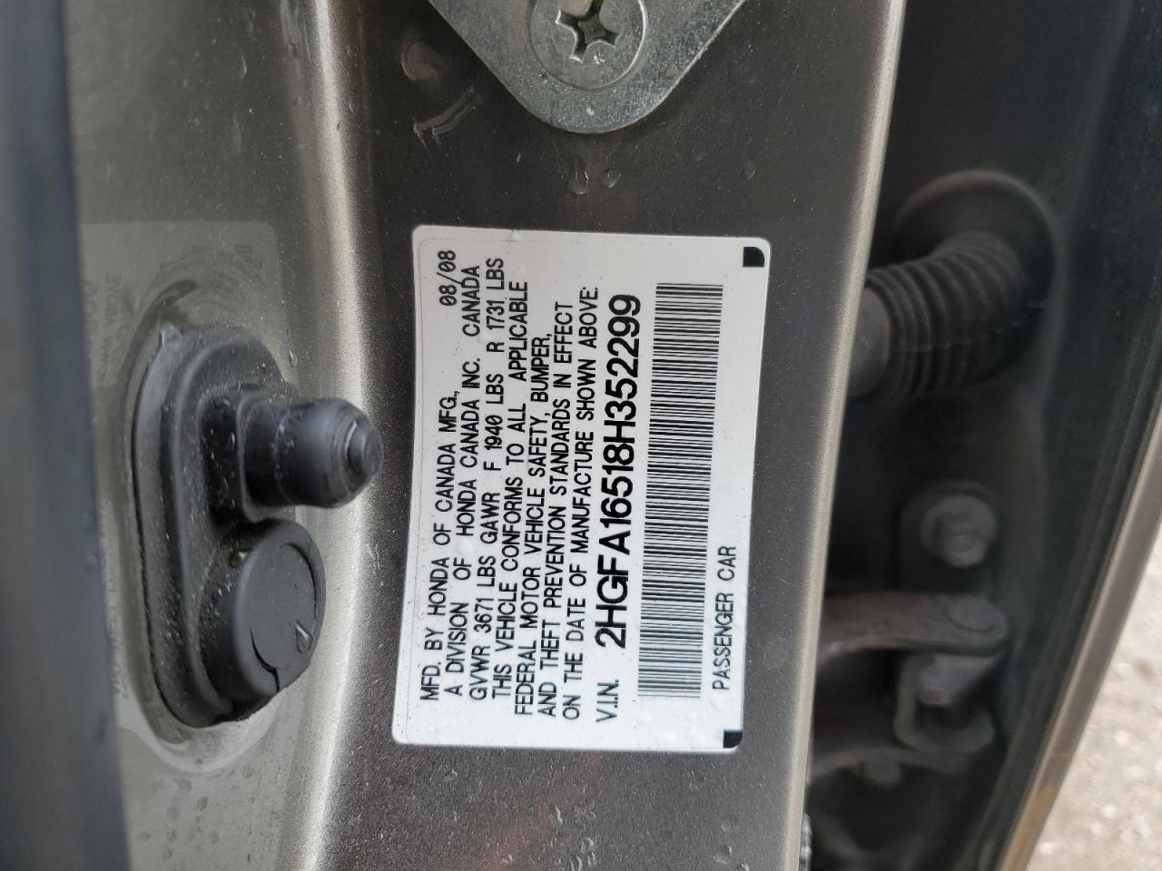 2008 Honda Civic Lx VIN: 2HGFA16518H352299 Lot: 86529564