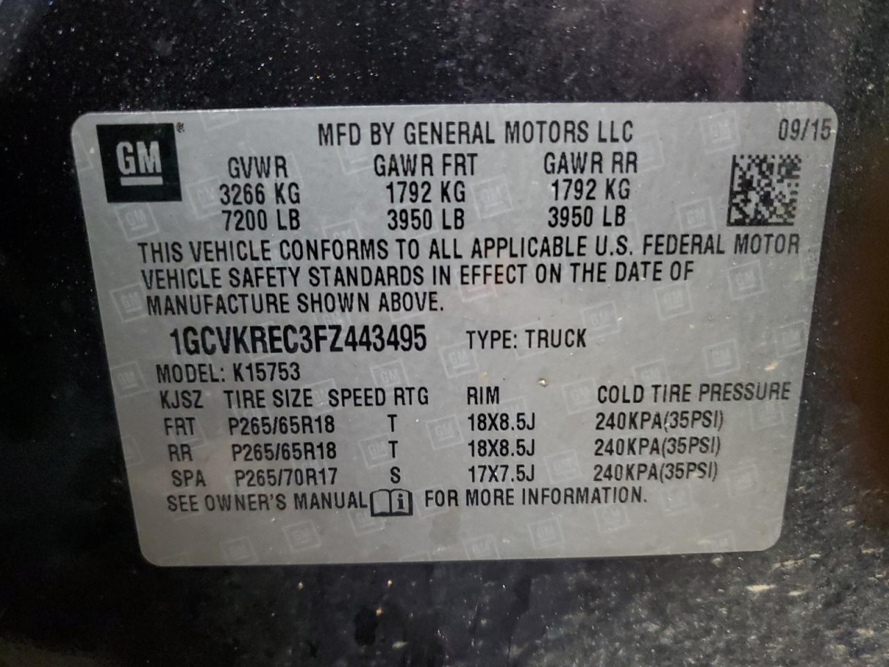 VIN 1GCVKREC3FZ443495 2015 CHEVROLET ALL Models no.12