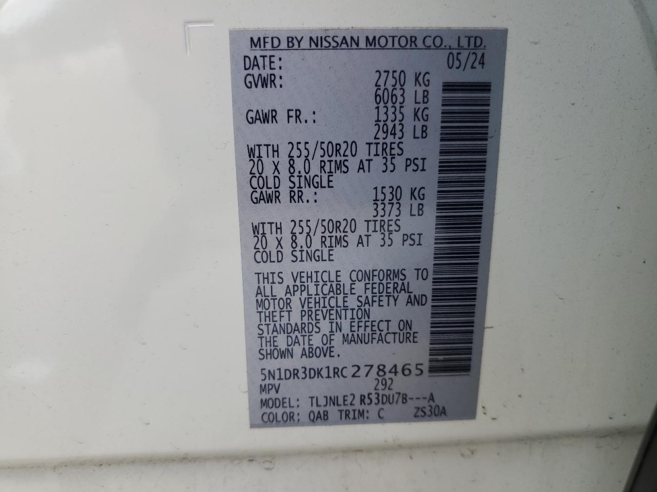 2024 Nissan Pathfinder Platinum VIN: 5N1DR3DK1RC278465 Lot: 84950974