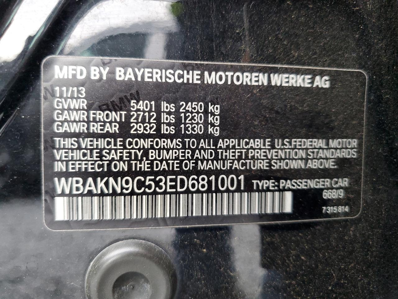 VIN WBAKN9C53ED681001 2014 BMW 5 SERIES no.12