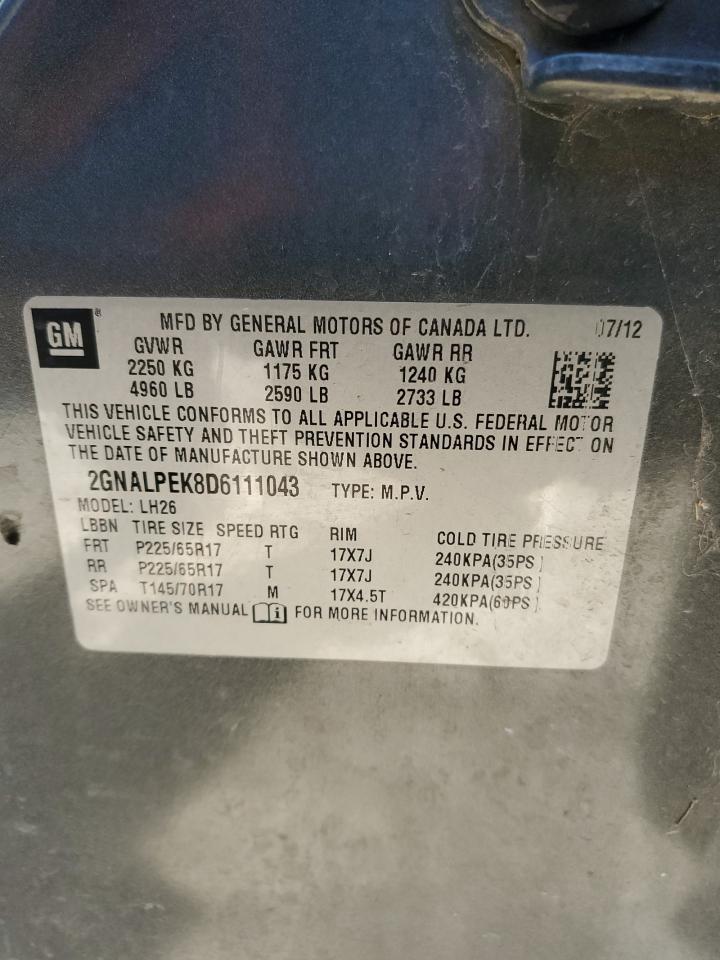 2013 Chevrolet Equinox Lt VIN: 2GNALPEK8D6111043 Lot: 83393434