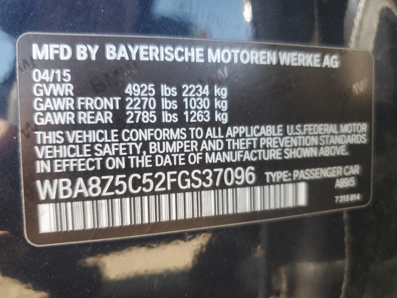 VIN WBA8Z5C52FGS37096 2015 BMW 3 SERIES no.12