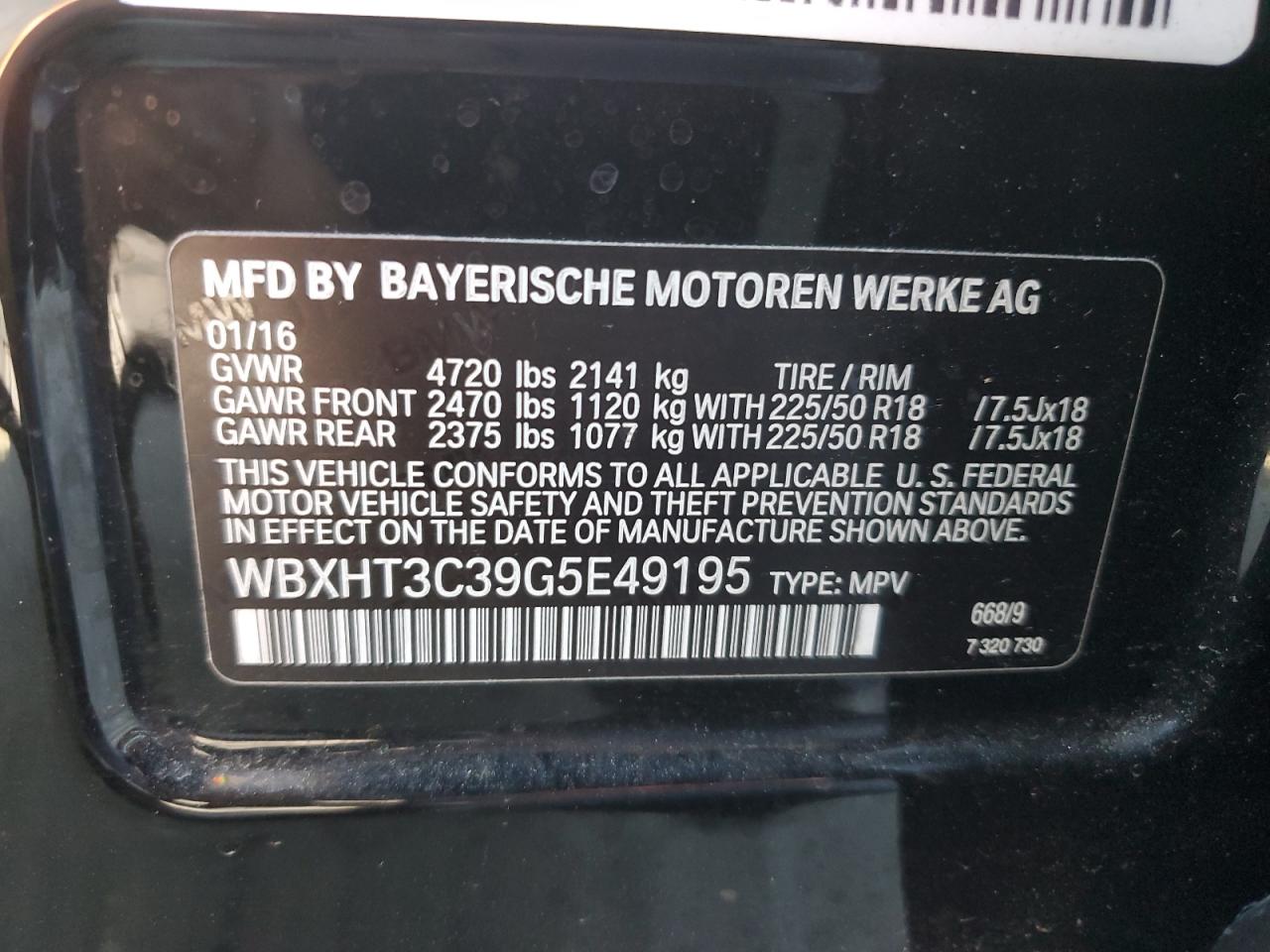 VIN WBXHT3C39G5E49195 2016 BMW X1 no.13