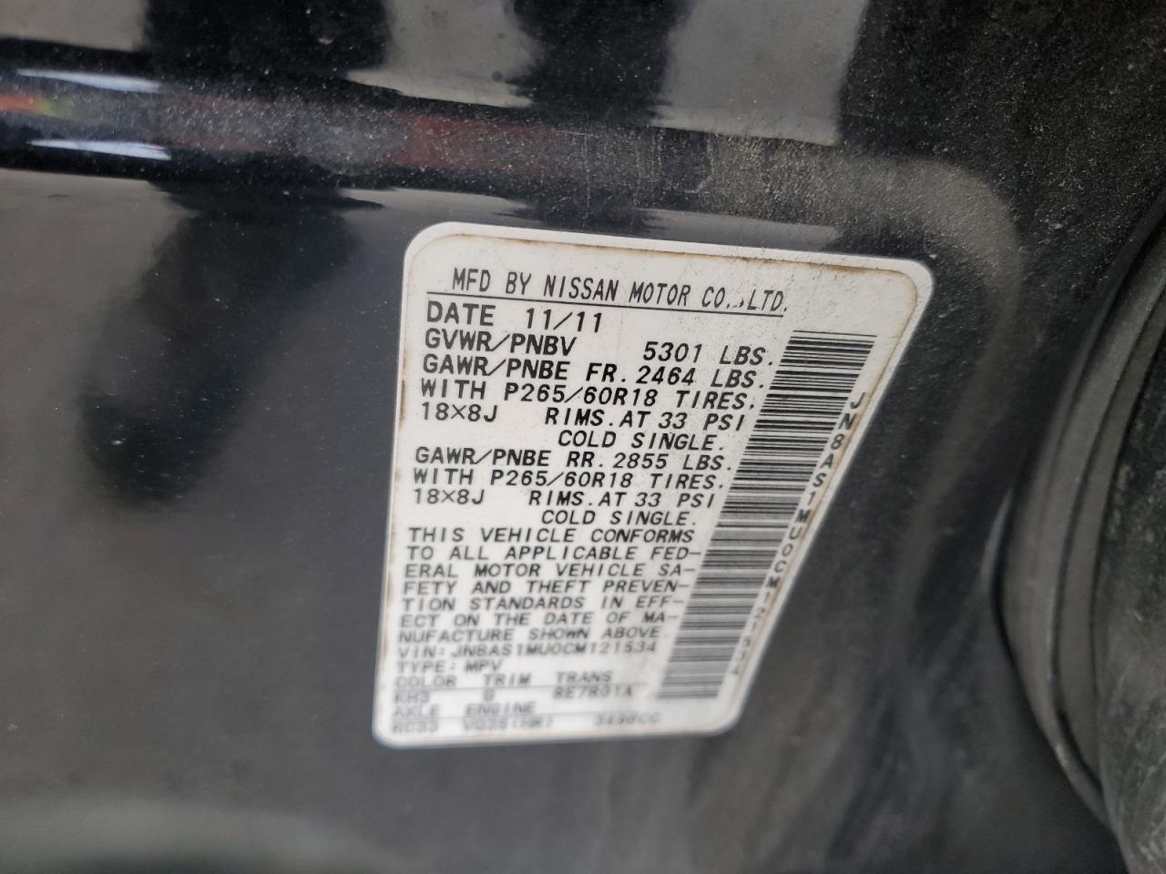 2012 Infiniti Fx35 VIN: JN8AS1MU0CM121534 Lot: 83102434