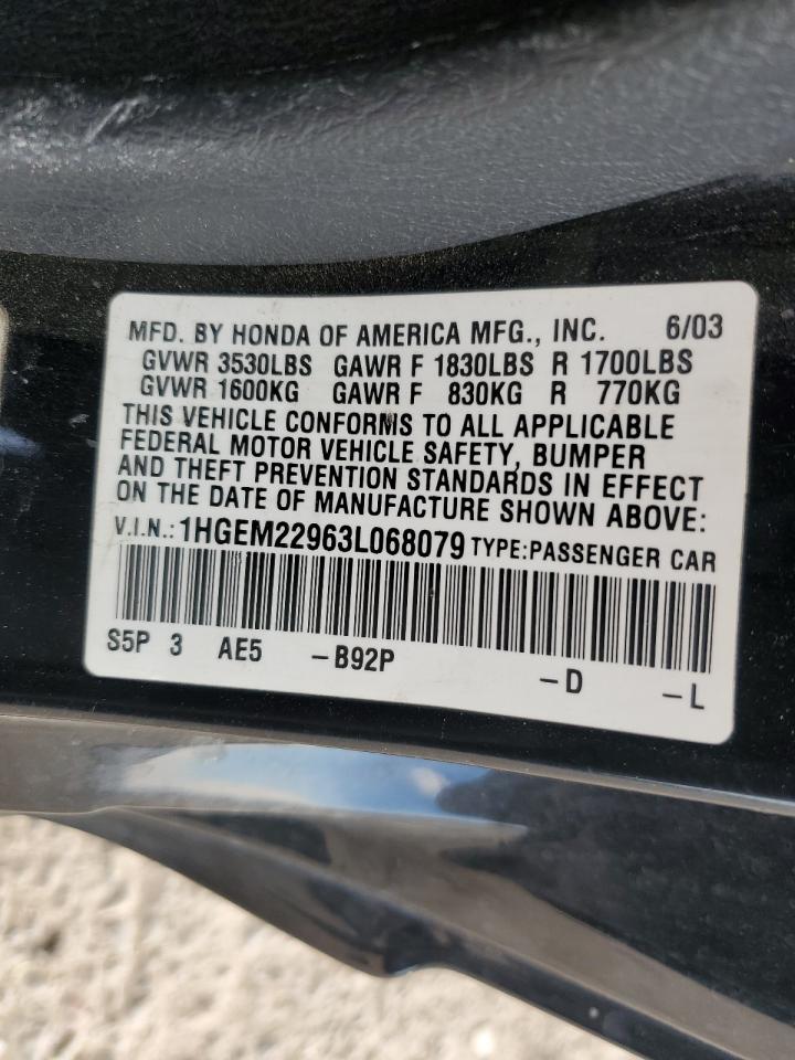 2003 Honda Civic Ex VIN: 1HGEM22963L068079 Lot: 85969514