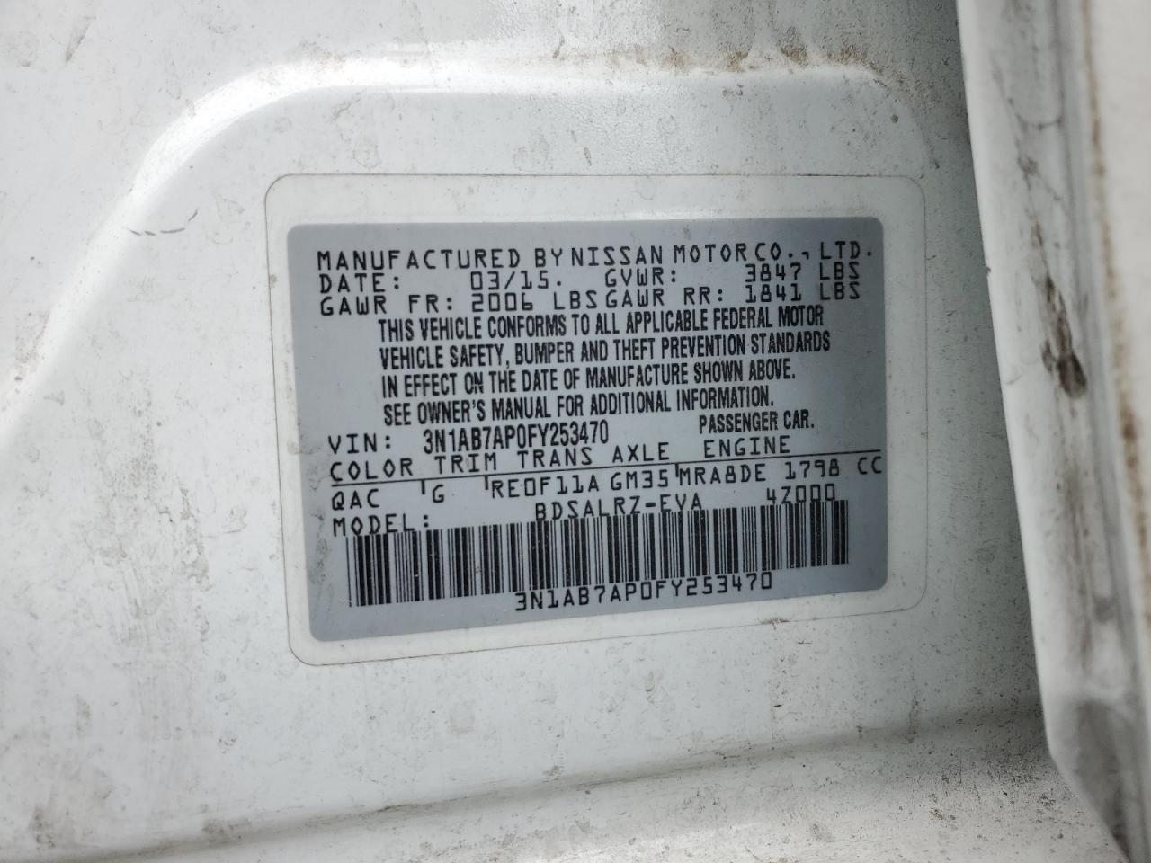 VIN 3N1AB7AP0FY253470 2015 NISSAN SENTRA no.12