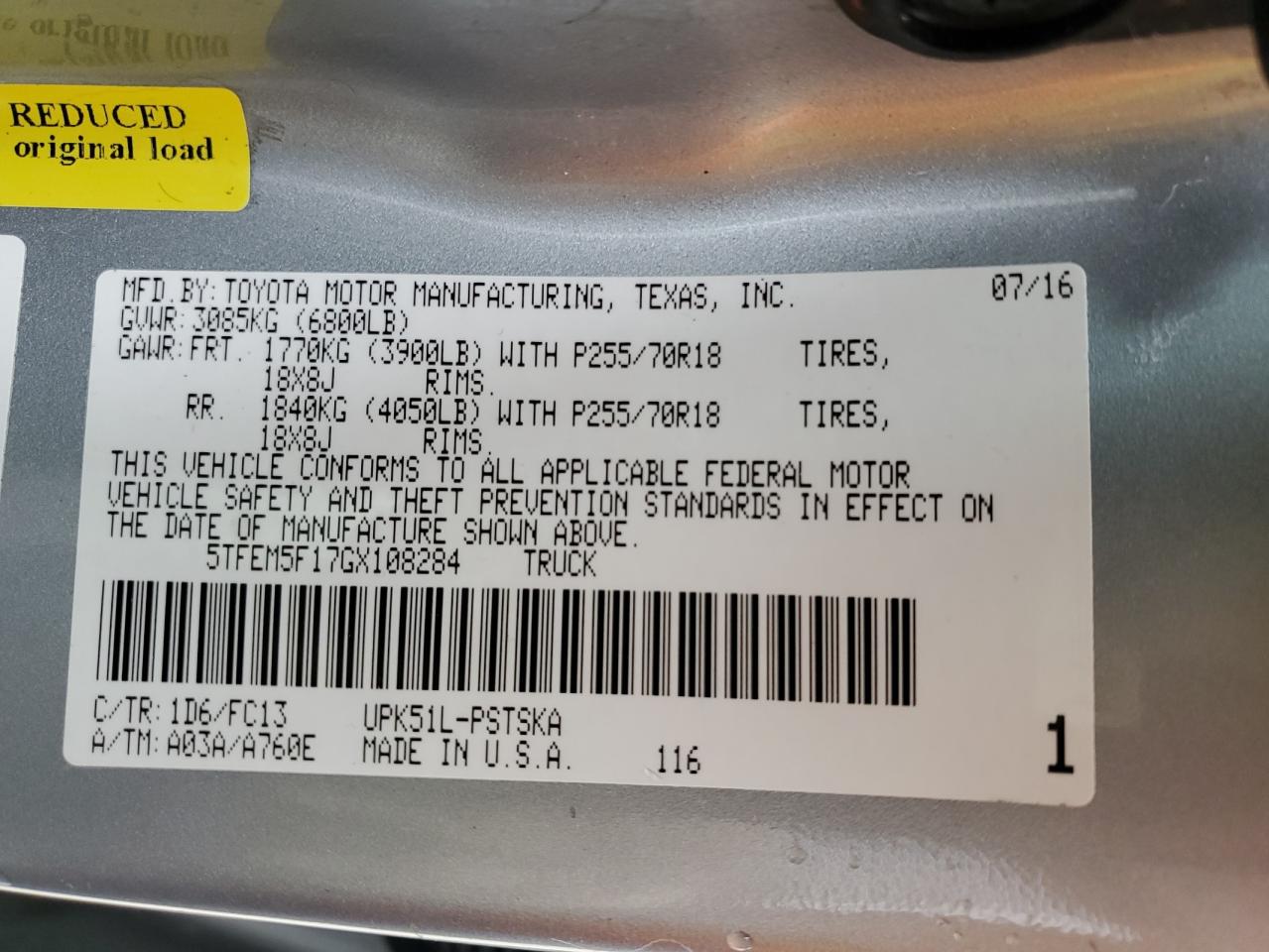 2016 Toyota Tundra Crewmax Sr5 VIN: 5TFEM5F17GX108284 Lot: 84421234