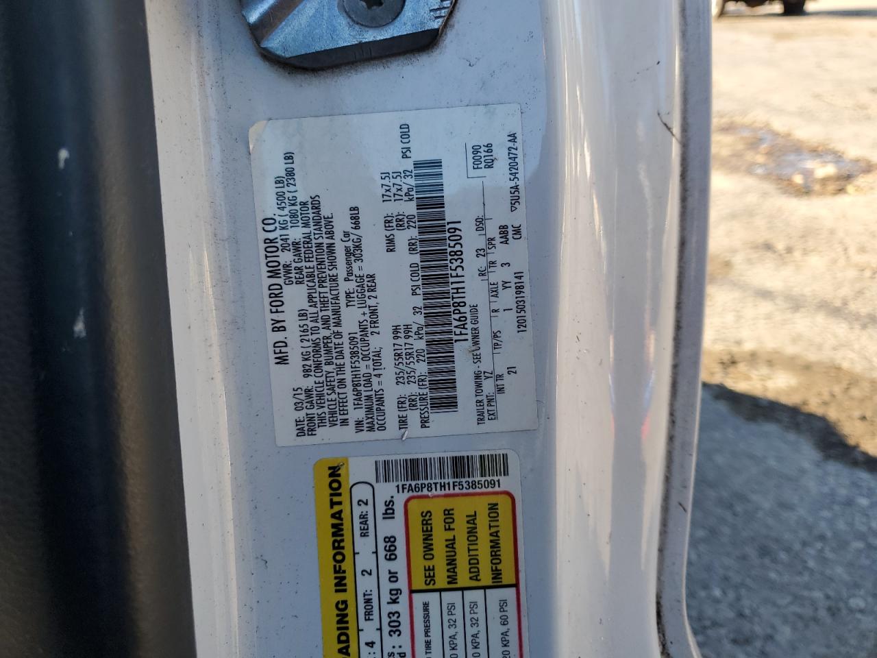 2015 Ford Mustang VIN: 1FA6P8TH1F5385091 Lot: 84598834