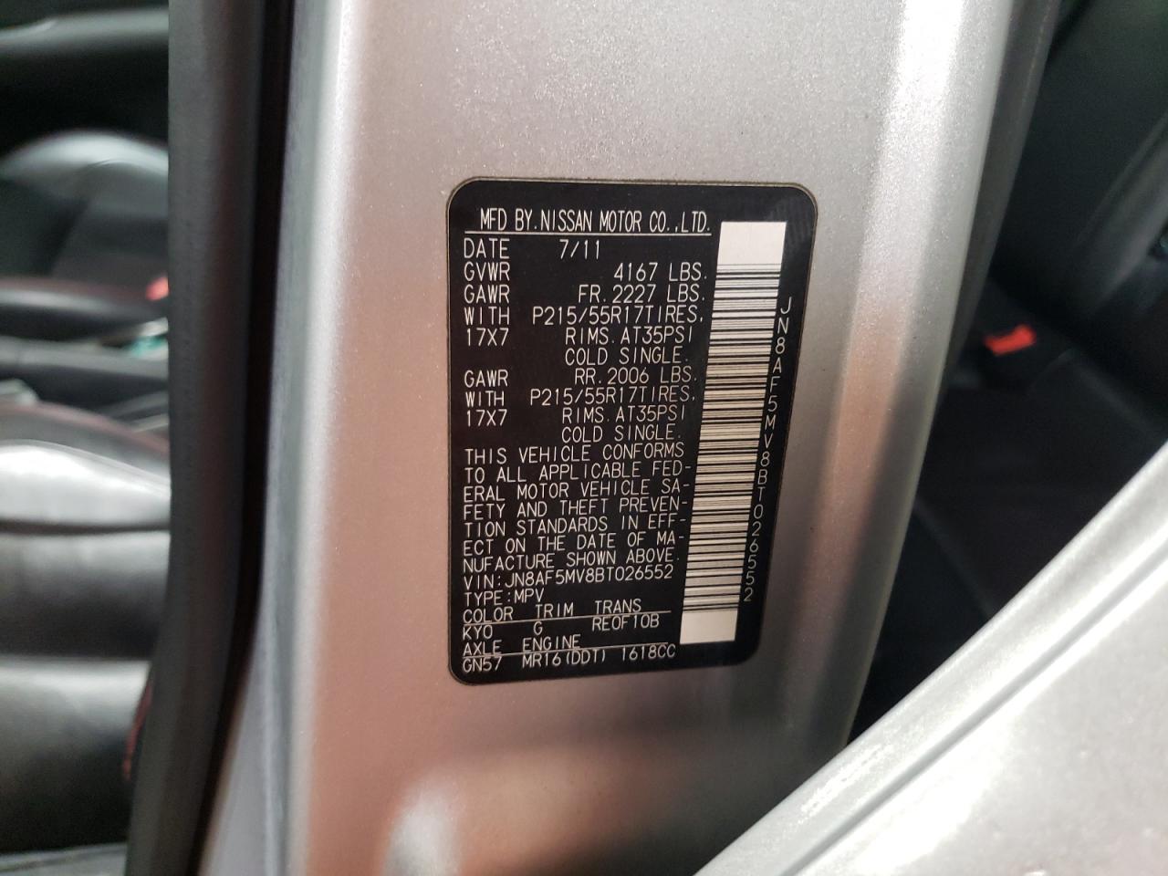 2011 Nissan Juke S VIN: JN8AF5MV8BT026552 Lot: 85549944