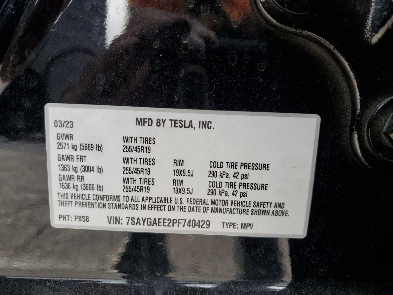 2023 Tesla Model Y VIN: 7SAYGAEE2PF740429 Lot: 84461614