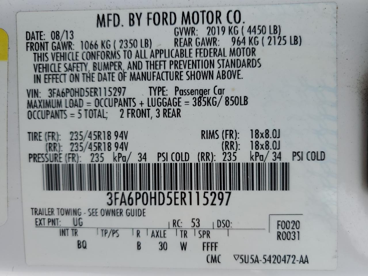 VIN 3FA6P0HD5ER115297 2014 FORD FUSION no.13