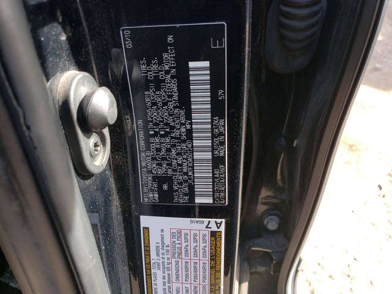 2010 Lexus Gx 460 Premium VIN: JTJJM7FX0A5012401 Lot: 84551584