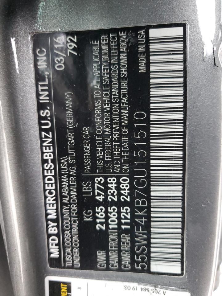 2016 Mercedes-Benz C 300 4Matic VIN: 55SWF4KB7GU151510 Lot: 80351935