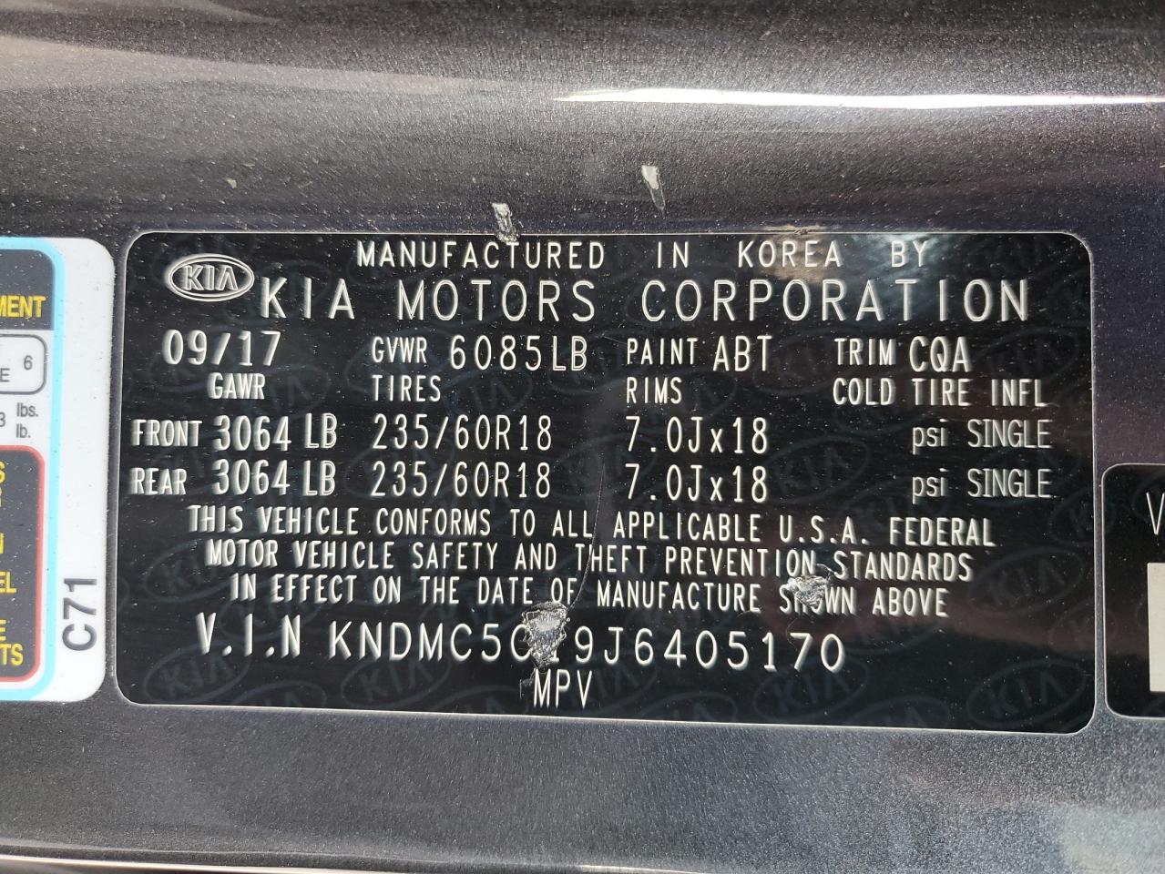 2018 Kia Sedona Ex VIN: KNDMC5C19J6405170 Lot: 86117834