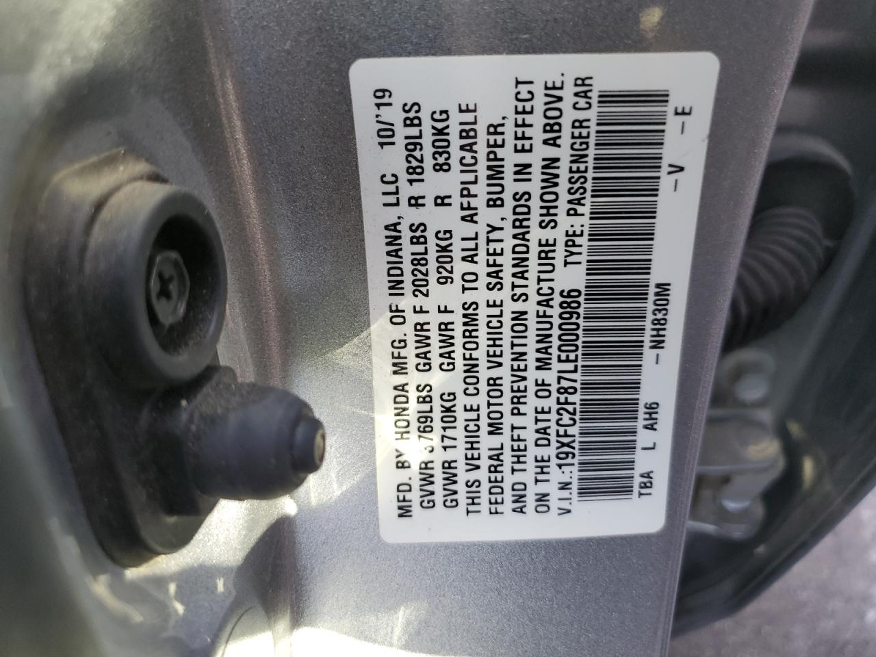 VIN 19XFC2F87LE000986 2020 HONDA CIVIC no.13