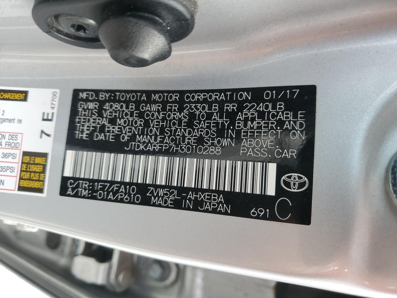 VIN JTDKARFP7H3010288 2017 TOYOTA PRIUS no.12