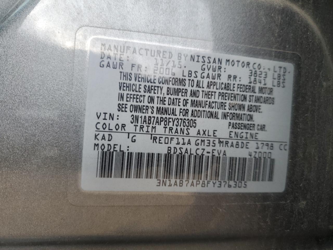 VIN 3N1AB7AP8FY376305 2015 NISSAN SENTRA no.12