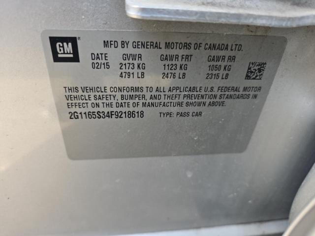 VIN 2G1165S34F9218618 2015 CHEVROLET IMPALA no.10