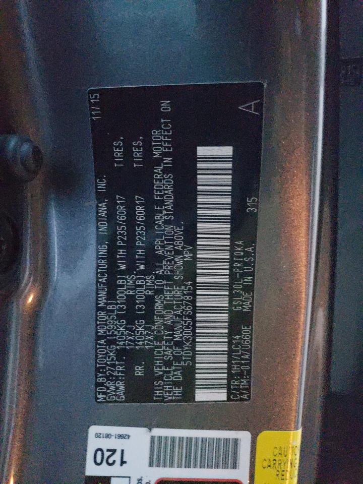 VIN 5TDYK3DC5FS678154 2015 TOYOTA All Models no.13