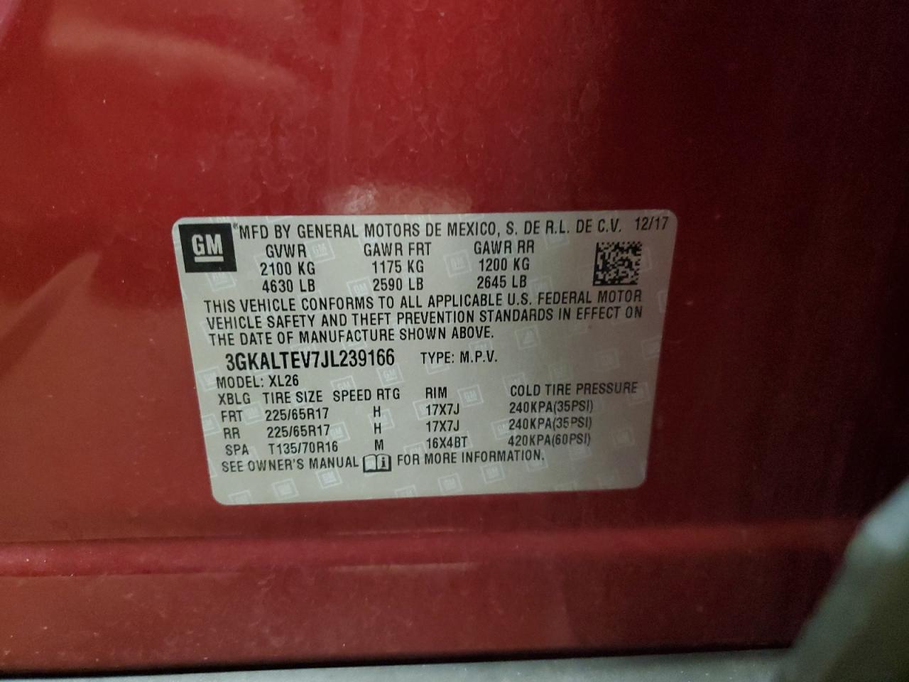 2018 GMC Terrain Sle VIN: 3GKALTEV7JL239166 Lot: 85349604