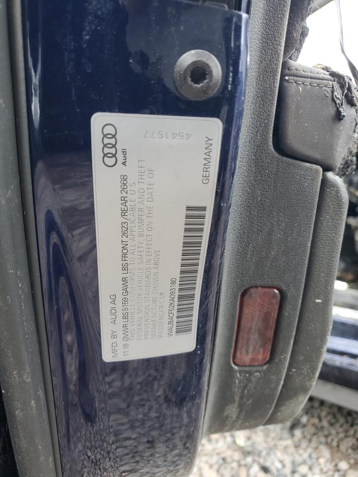 2019 Audi S5 Premium Plus VIN: WAUB4CF52KA093180 Lot: 85945034