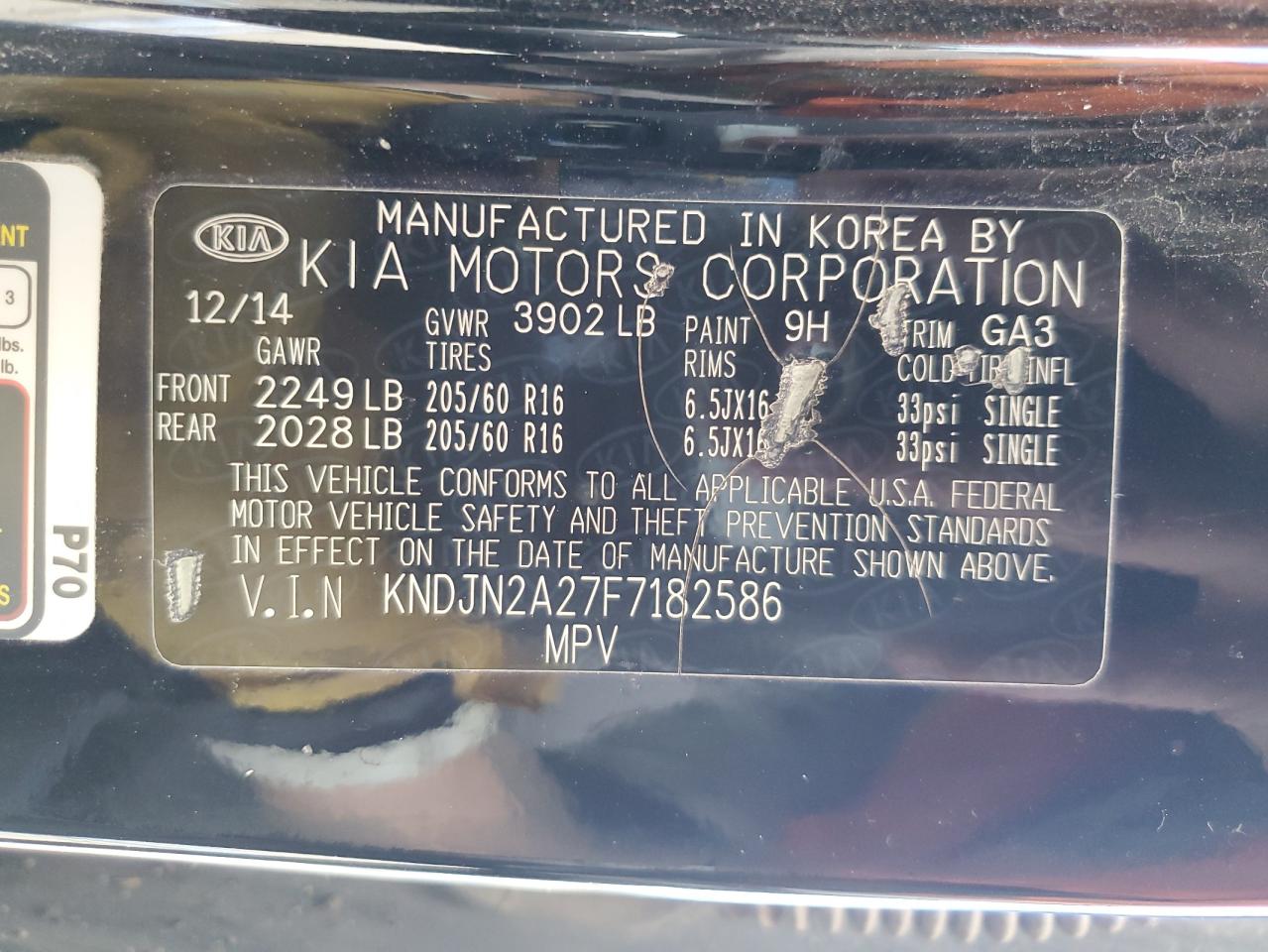 VIN KNDJN2A27F7182586 2015 KIA SOUL no.13