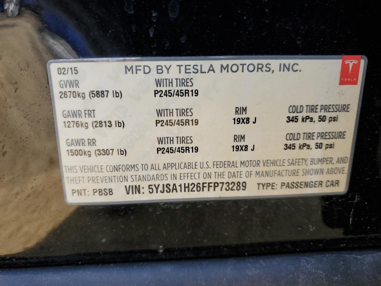 2015 Tesla Model S 85D VIN: 5YJSA1H26FFP73289 Lot: 83985664