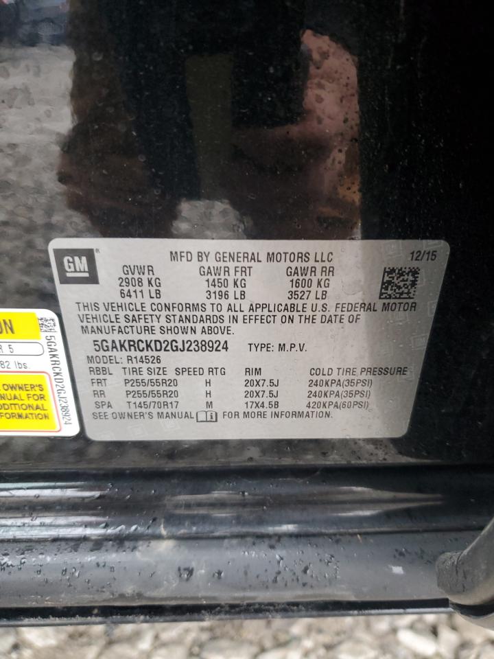 2016 Buick Enclave VIN: 5GAKRCKD2GJ238924 Lot: 85988594