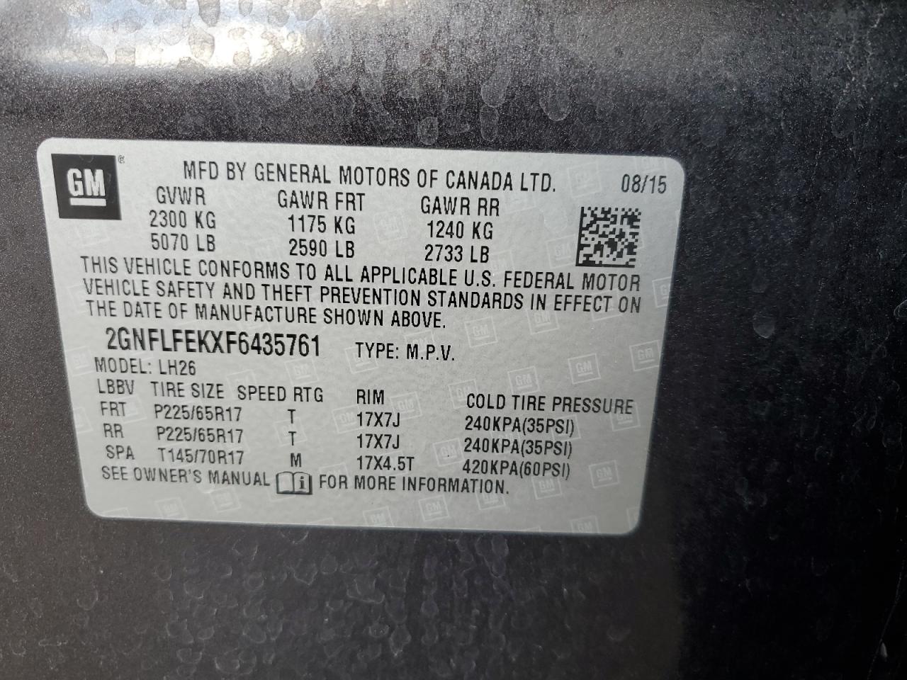 VIN 2GNFLFEKXF6435761 2015 CHEVROLET EQUINOX no.13