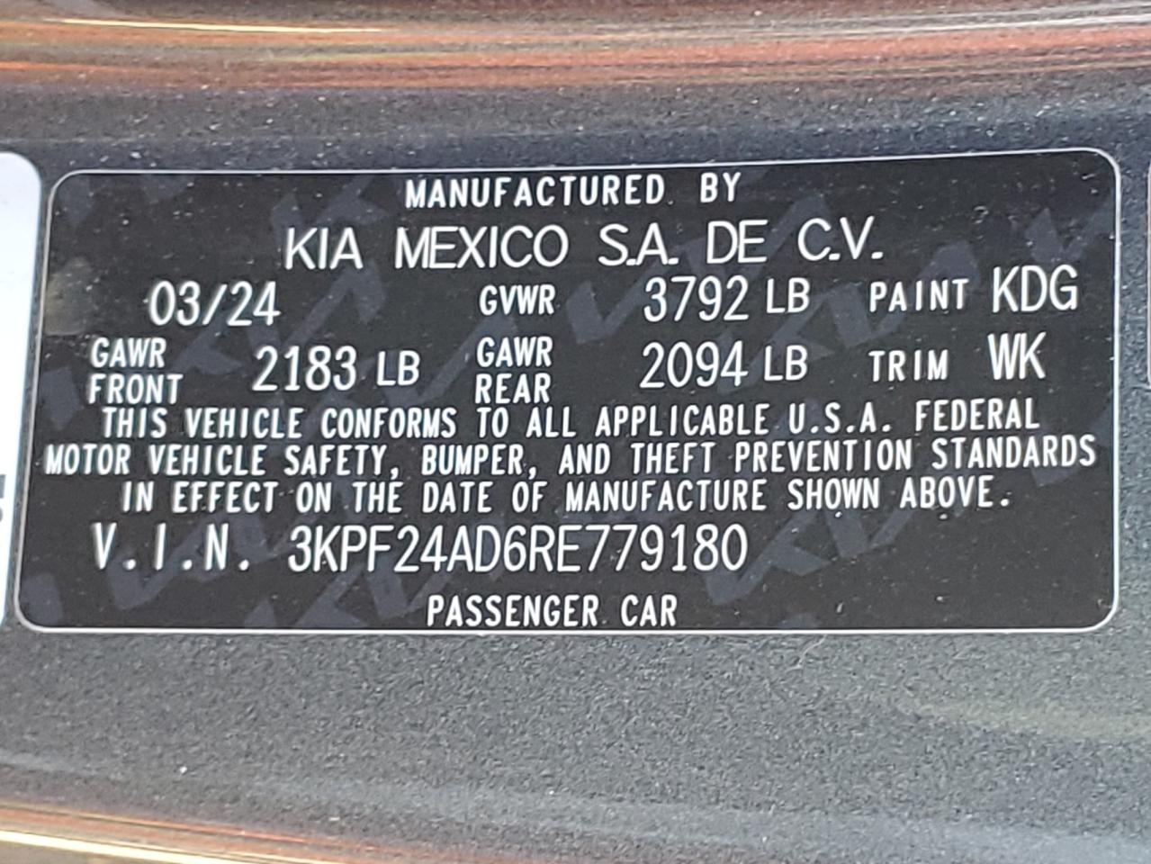 2024 Kia Forte Lx VIN: 3KPF24AD6RE779180 Lot: 83415324