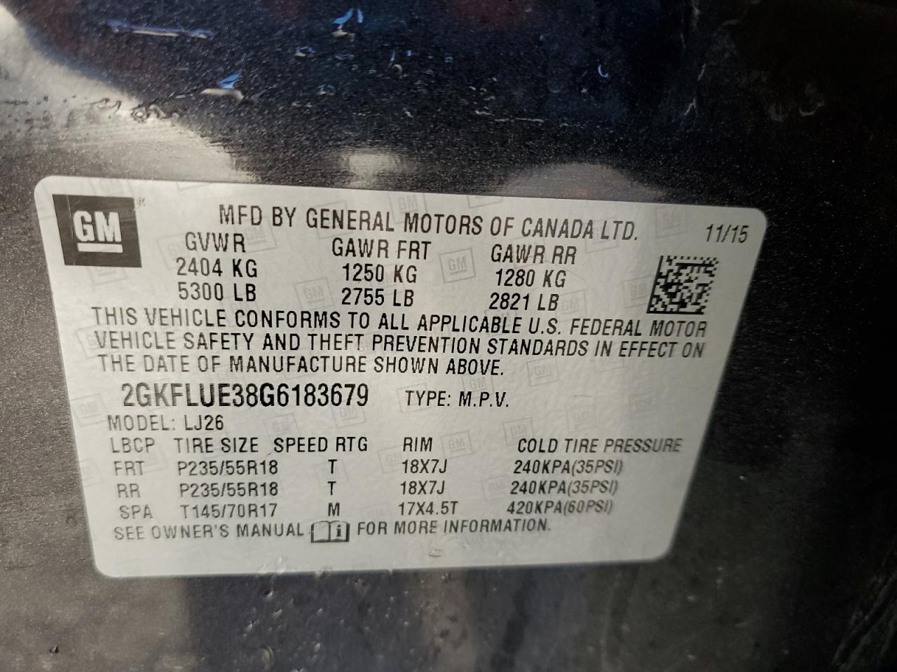 VIN 2GKFLUE38G6183679 2016 GMC TERRAIN no.13