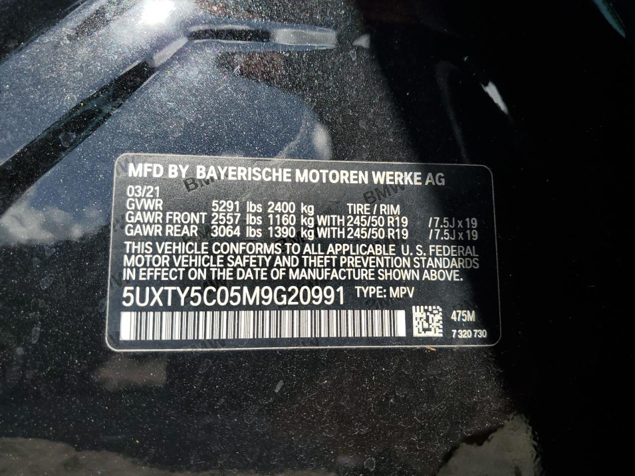 VIN 5UXTY5C05M9G20991 2021 BMW X3 no.13