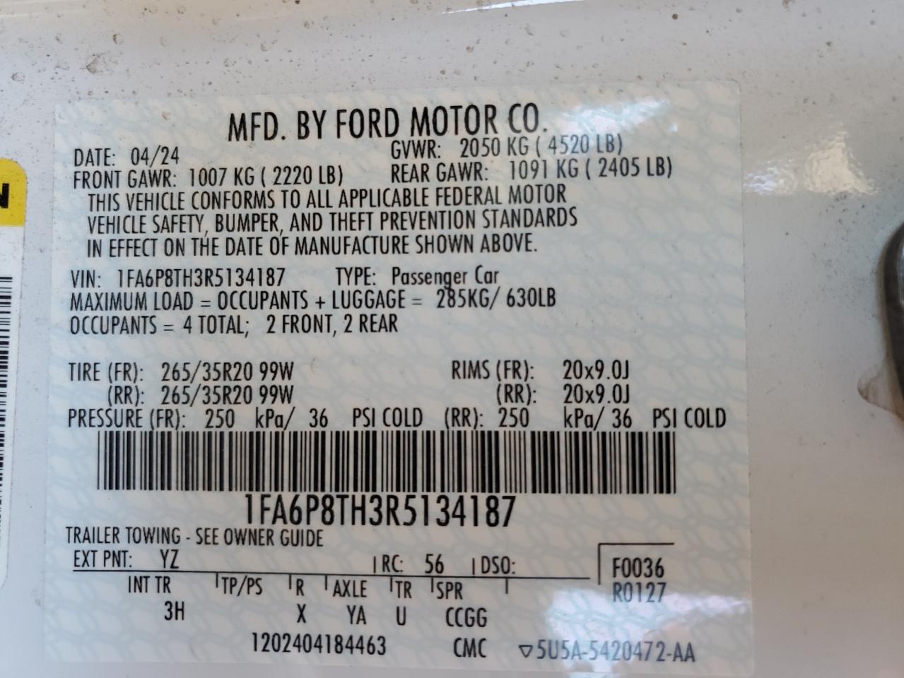 VIN 1FA6P8TH3R5134187 2024 FORD ALL Models no.12