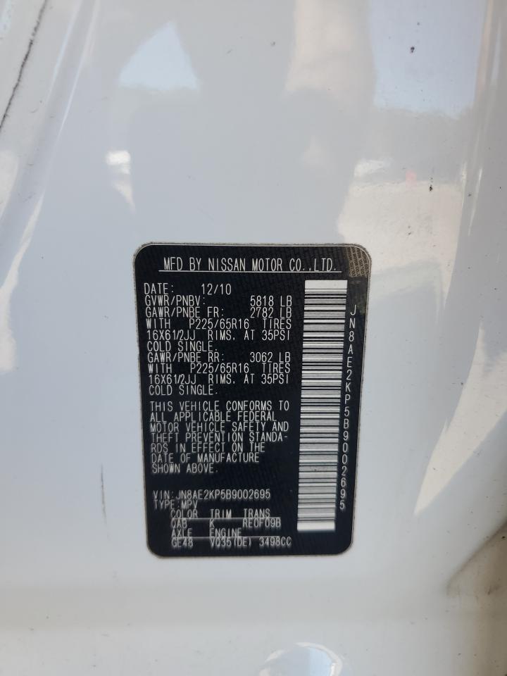 2011 Nissan Quest S VIN: JN8AE2KP5B9002695 Lot: 86551744