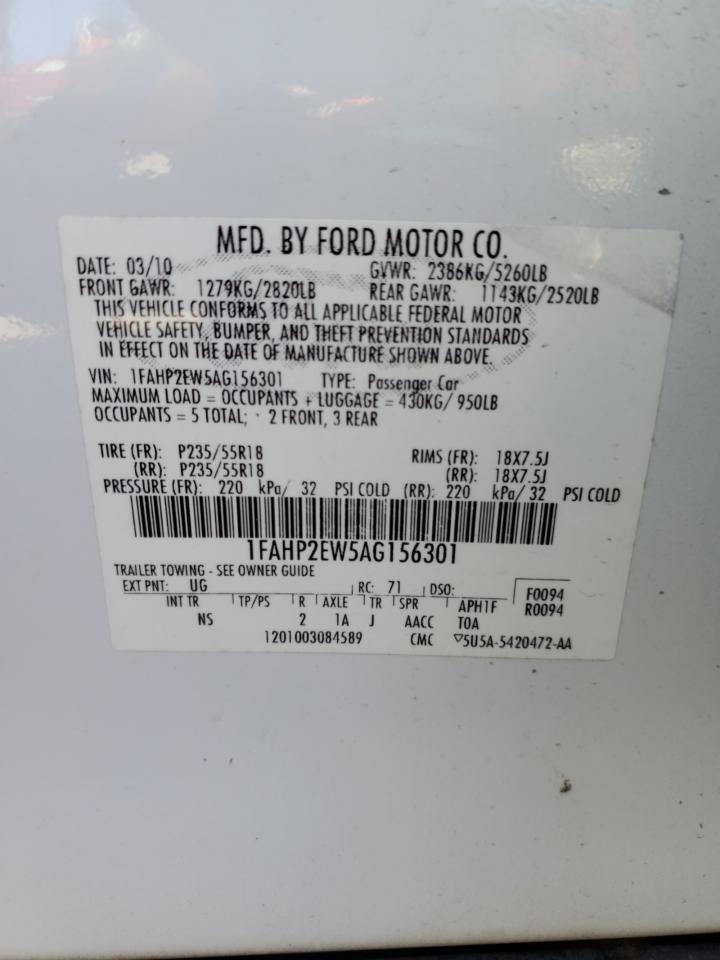 2010 Ford Taurus Sel VIN: 1FAHP2EW5AG156301 Lot: 83878594