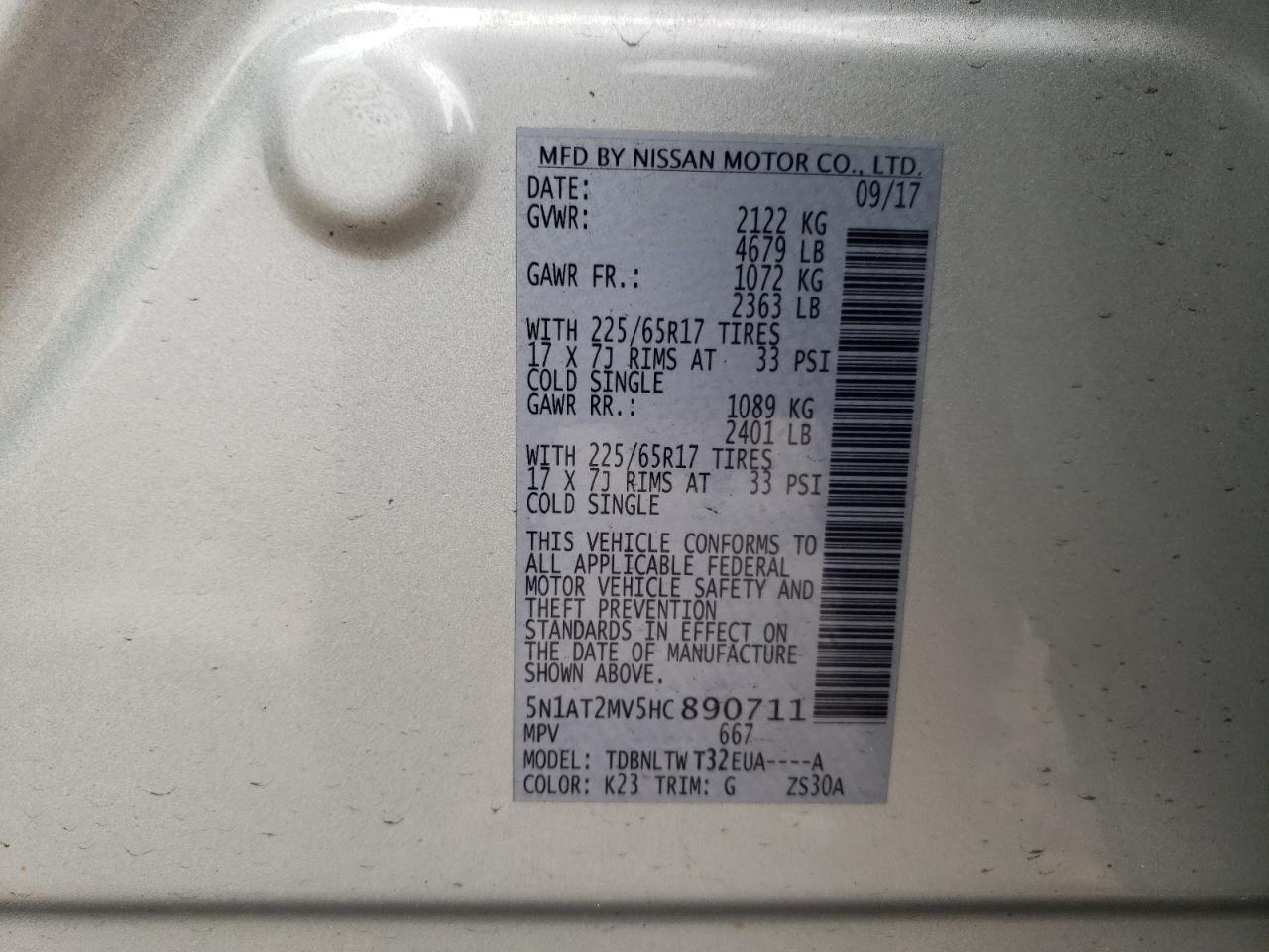 VIN 5N1AT2MV5HC890711 2017 NISSAN ROGUE no.13