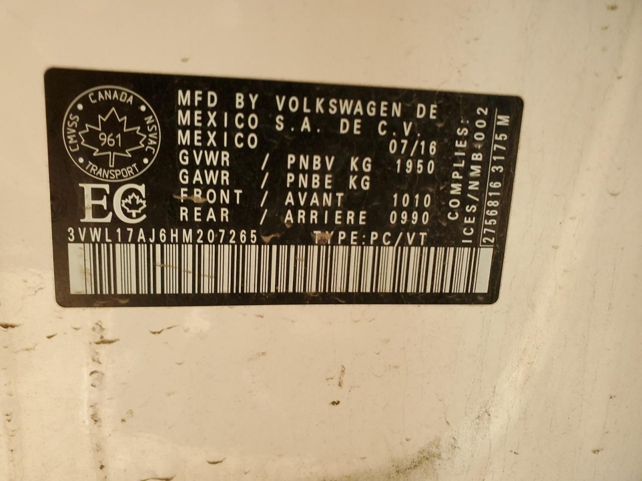 2017 Volkswagen Jetta Sel VIN: 3VWL17AJ6HM207265 Lot: 84371054
