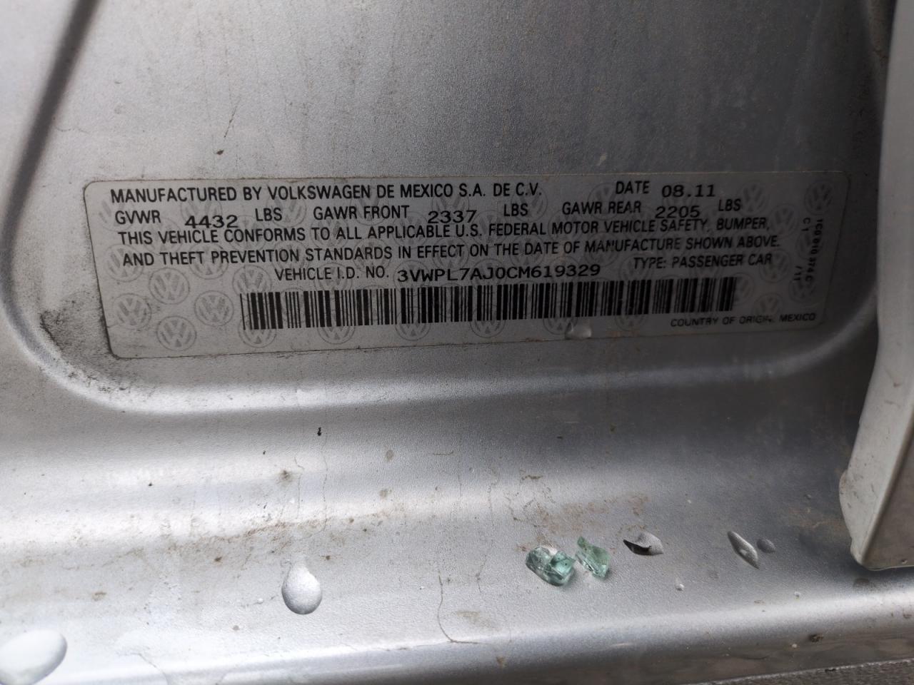 2012 Volkswagen Jetta Tdi VIN: 3VWPL7AJ0CM619329 Lot: 86312804