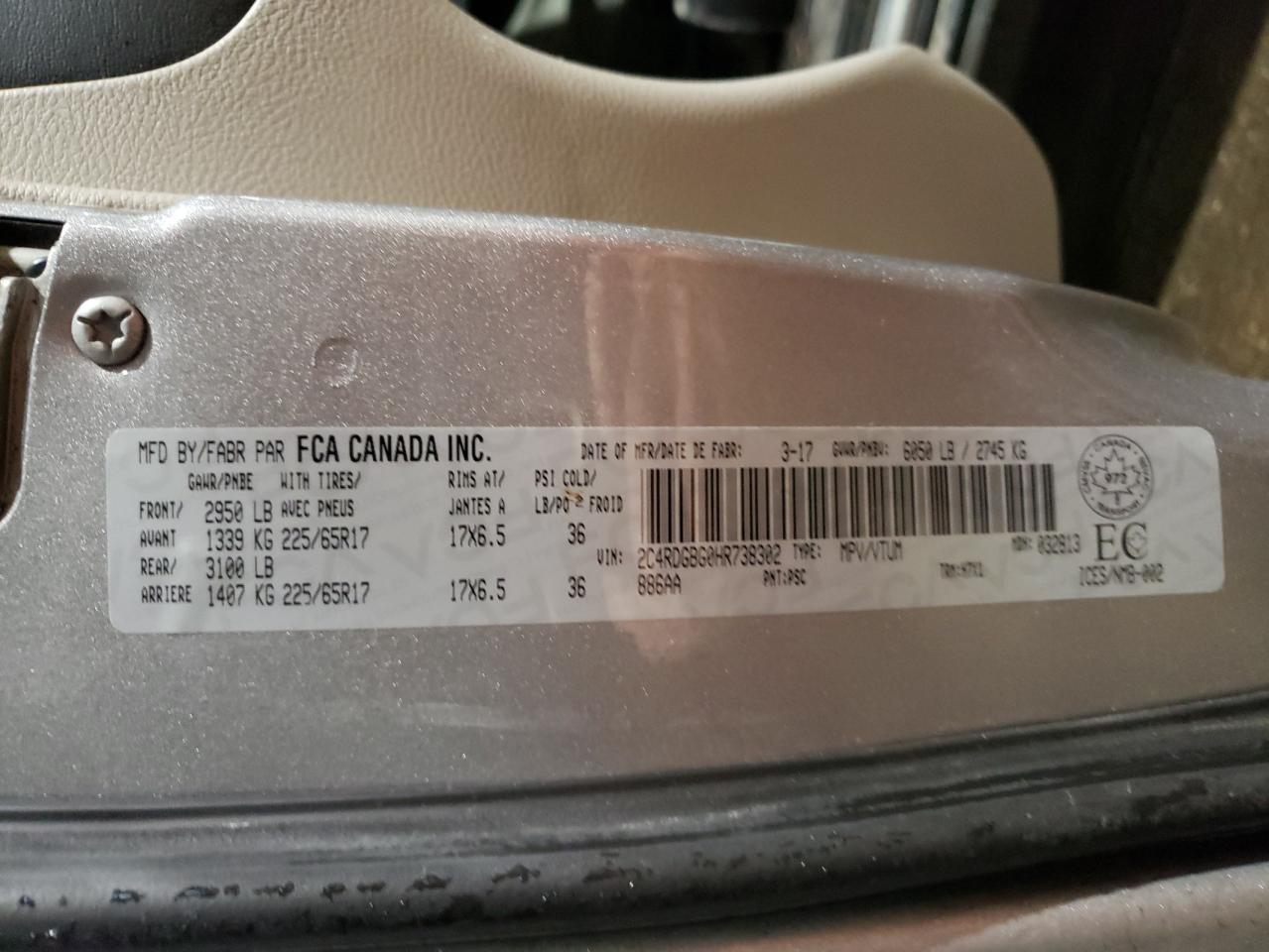 2017 Dodge Grand Caravan Se VIN: 2C4RDGBG0HR738302 Lot: 81944324