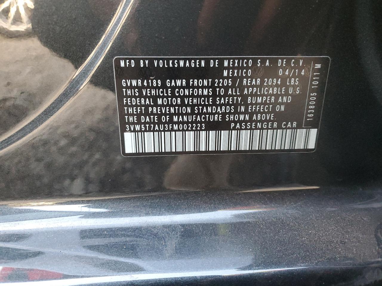 2015 Volkswagen Gti VIN: 3VW5T7AU3FM002223 Lot: 84716224