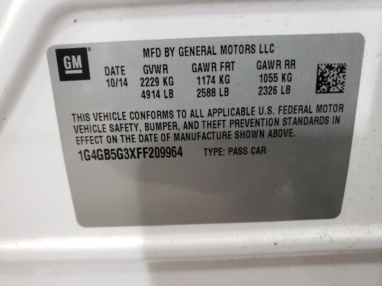 2015 Buick Lacrosse VIN: 1G4GB5G3XFF209964 Lot: 85540984