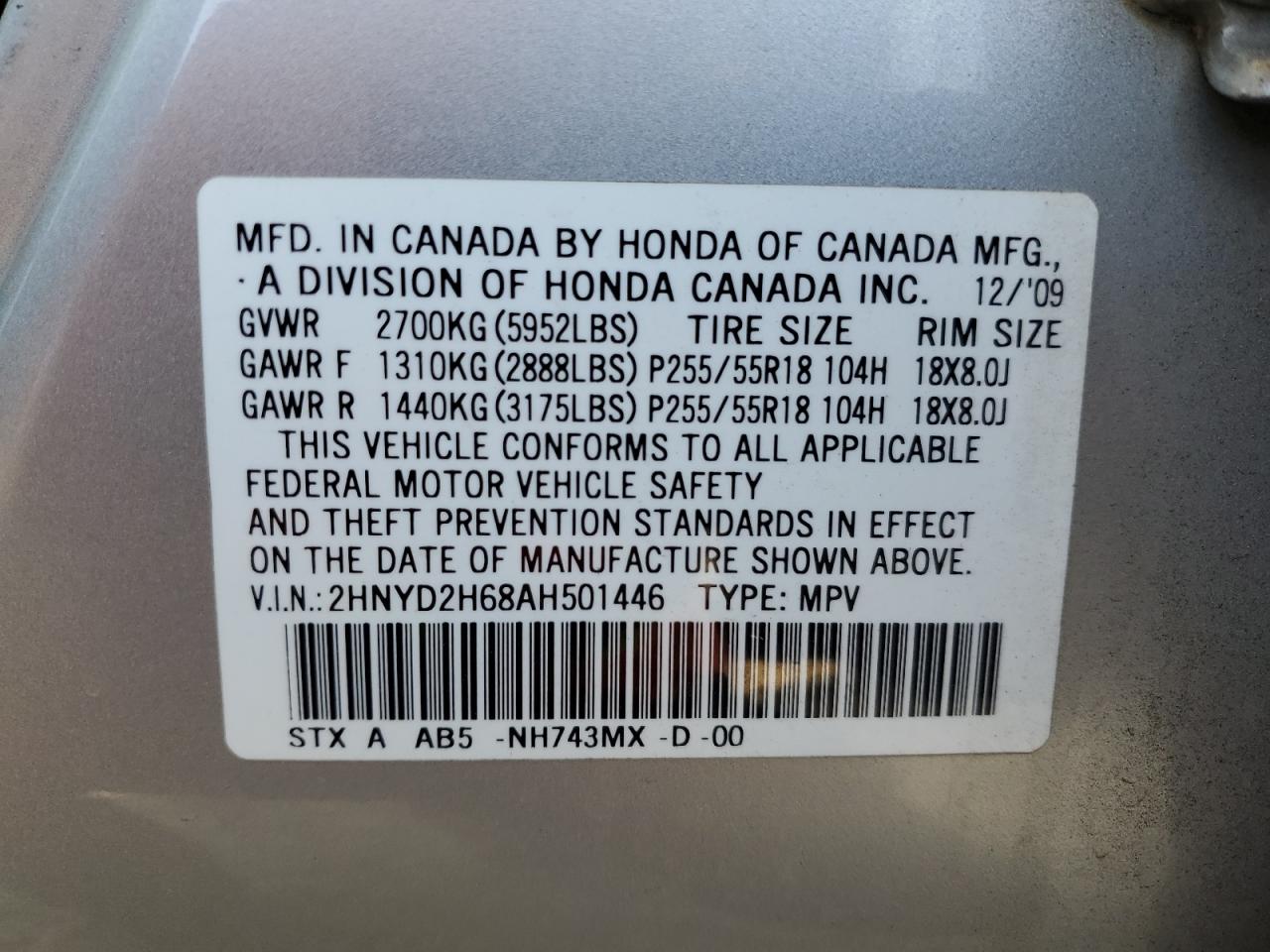 2010 Acura Mdx Technology VIN: 2HNYD2H68AH501446 Lot: 82929954