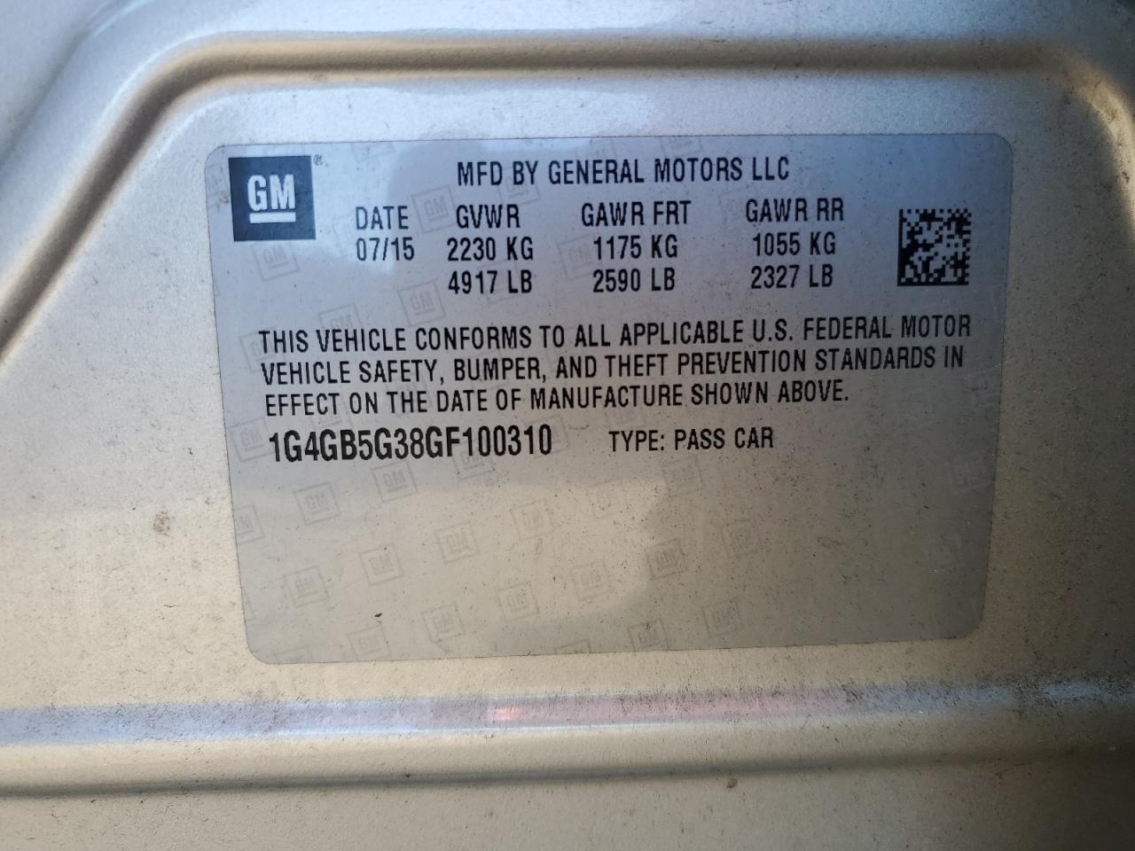 VIN 1G4GB5G38GF100310 2016 BUICK LACROSSE no.13