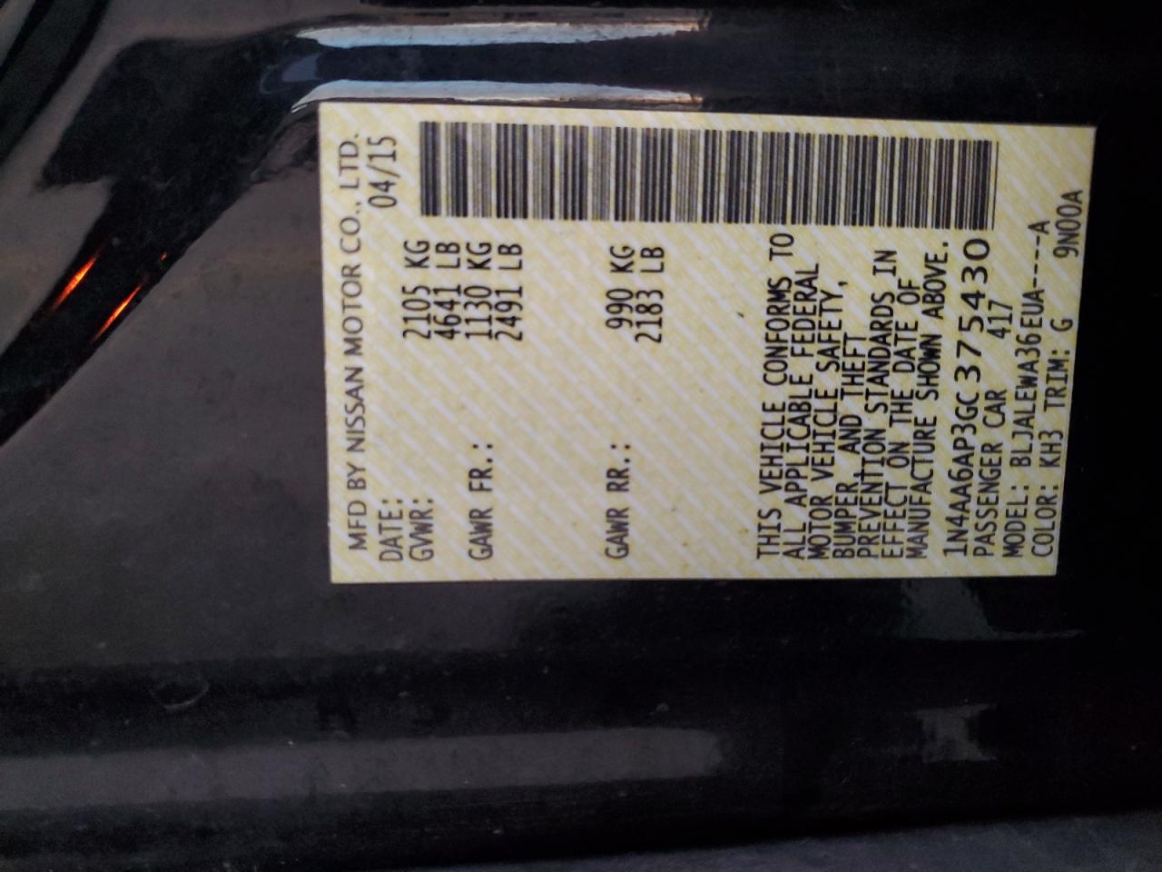 2016 Nissan Maxima 3.5S VIN: 1N4AA6AP3GC375430 Lot: 87221994