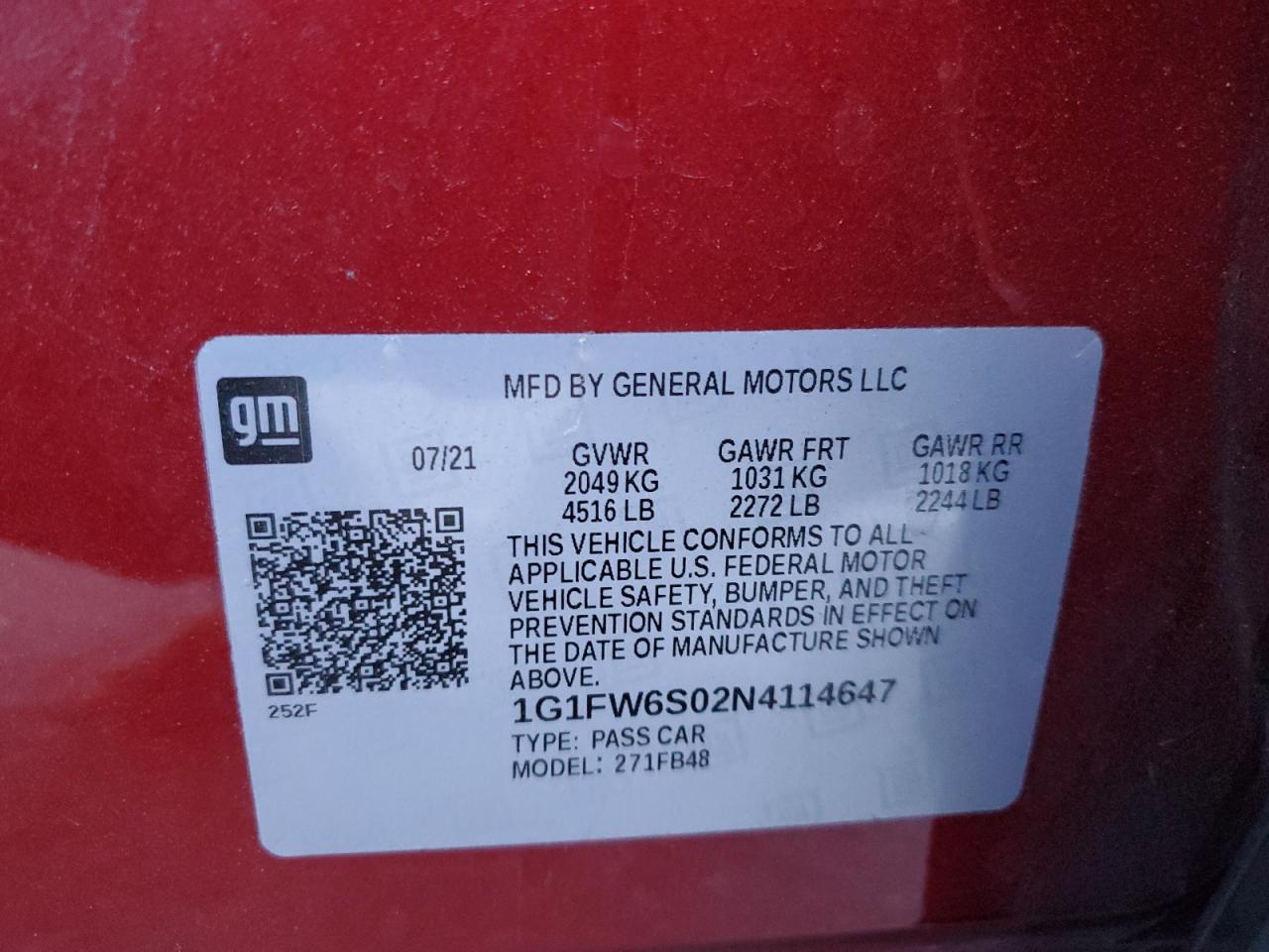 VIN 1G1FW6S02N4114647 2022 CHEVROLET BOLT no.13