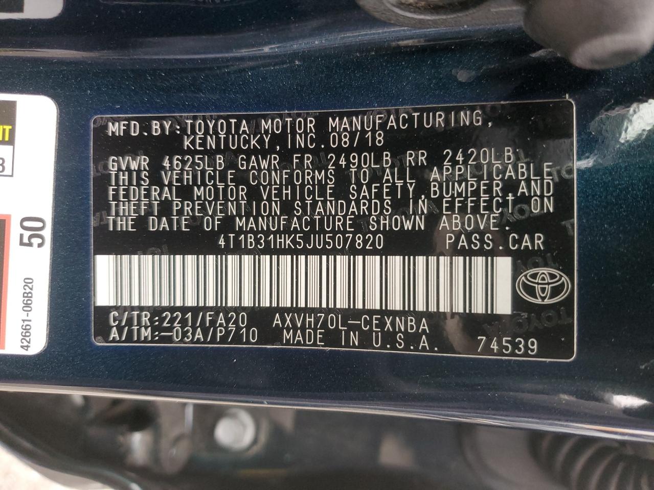 VIN 4T1B31HK5JU507820 2018 TOYOTA CAMRY no.12