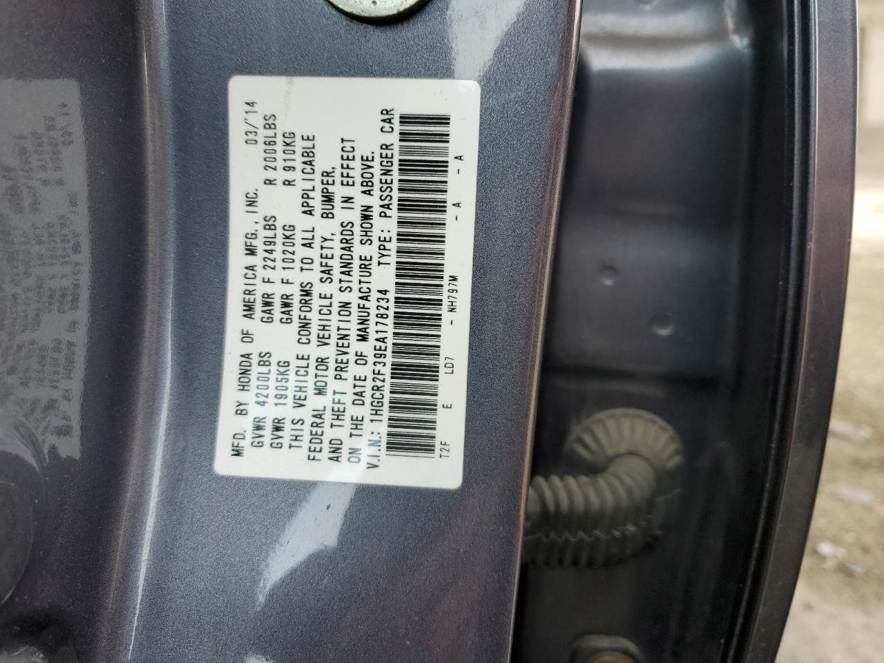 VIN 1HGCR2F39EA178234 2014 HONDA ACCORD no.12