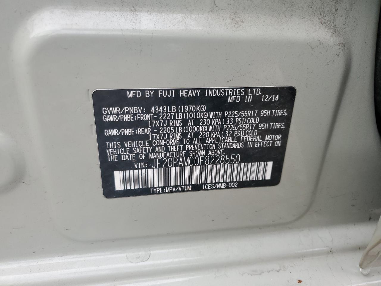 2015 Subaru Xv Crosstrek 2.0 Limited VIN: JF2GPAMC0F8228550 Lot: 83884574