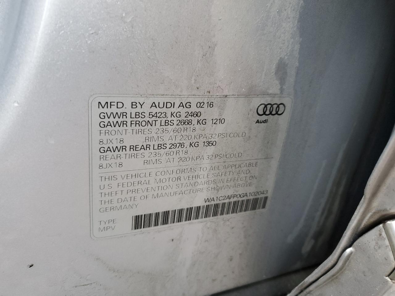 VIN WA1C2AFP0GA102043 2016 AUDI Q5 no.13